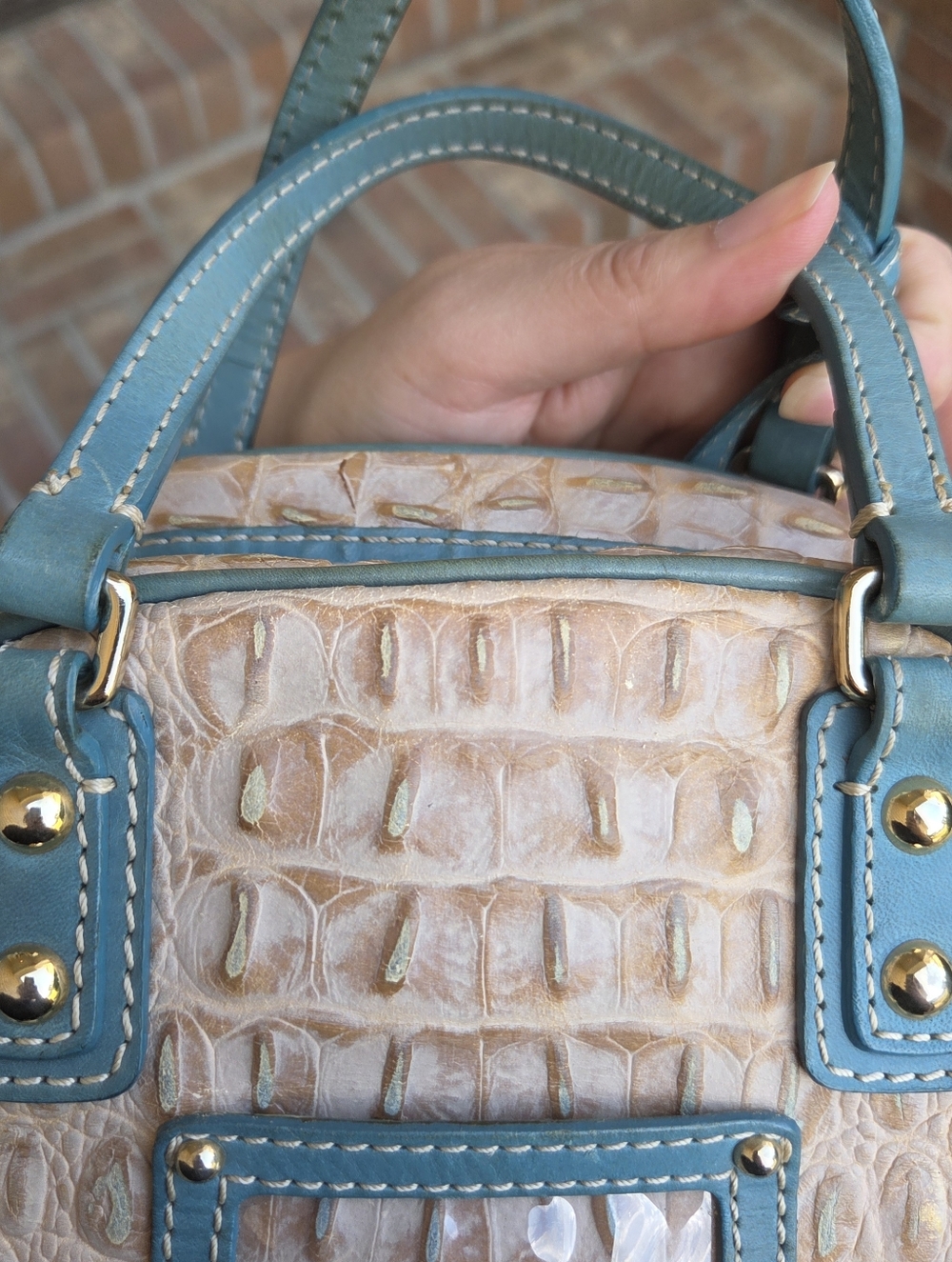 Dooney & Bourke Croc Mini Satchel Light Blue Trim| Throwback Mini Bag - Picture 10 of 14
